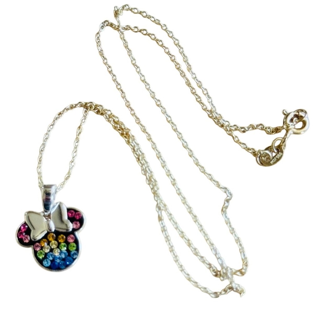 Minnie Mouse Rainbow Necklace JCM Disney Chain Sterling Silver 925 Authentic 16"